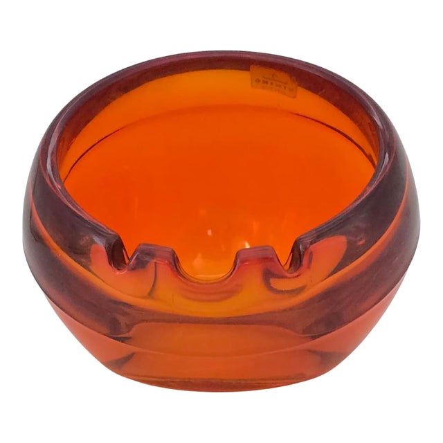 Viking Glass Orb Ashtray in Persimmon Orange For Sale