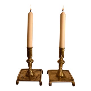 17th Century Pair of Brass Candlesticks For Sale