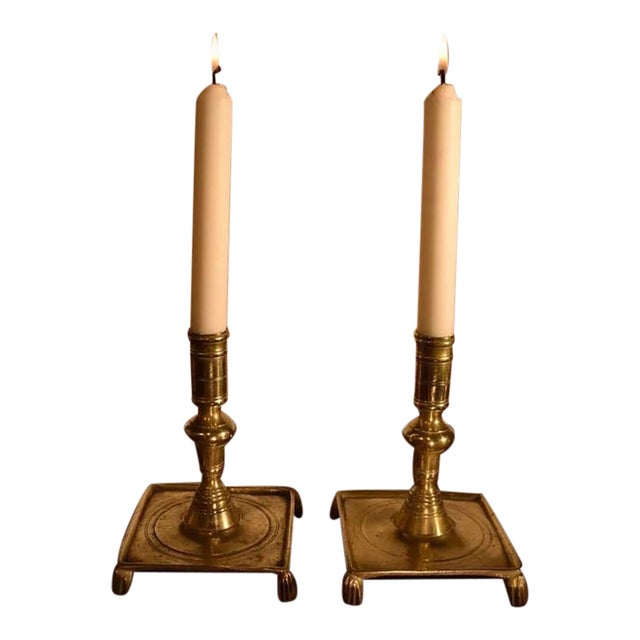 17th Century Pair of Brass Candlesticks For Sale