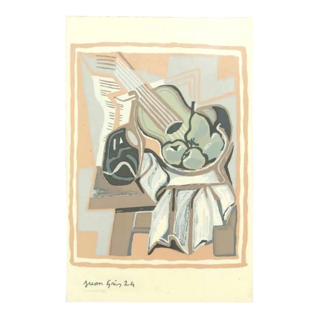 Guitarra Frutero y Garrafa - Original Pochoir After Juan Gris - 1986 1986 For Sale