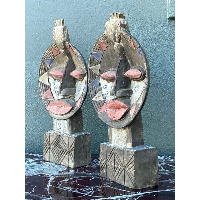 Vintage Boho Tribal Masks - Set of 2 For Sale - Image 9 of 12