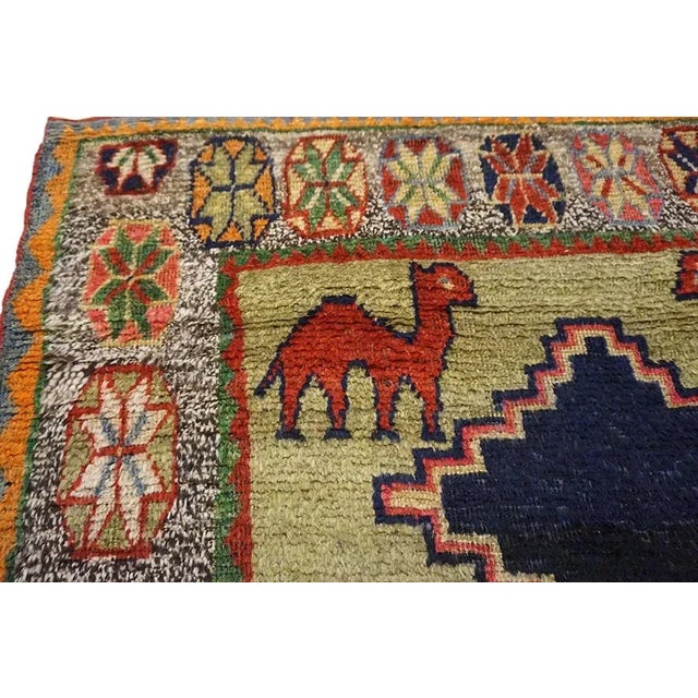 1920s 1920s Green Tribal Camel Animal Antique S. Persian Gabbeh Carpet 4' X 6'3" Knotted Wool Rug For Sale - Image 5 of 9
