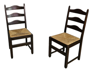 Rustic Farmhouse Ladderback Dining Chairs in Oak with Rush Seats, Set of 2
