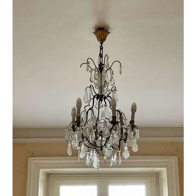 Six-Light Chandelier in Bronze and Cut Crystal For Sale - Image 9 of 9