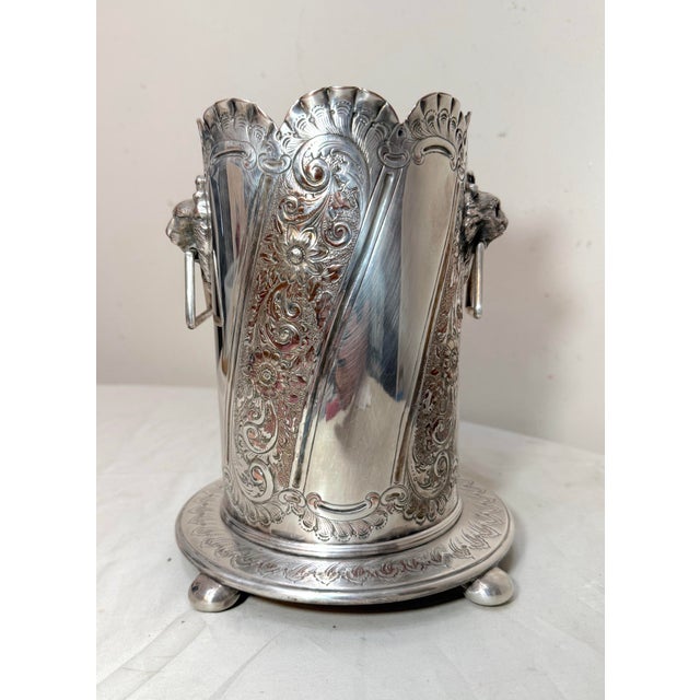 Antique 1800's Tooled Silverplate Lion Handles Champagne Wine Chiller Ice Bucket For Sale - Image 4 of 14