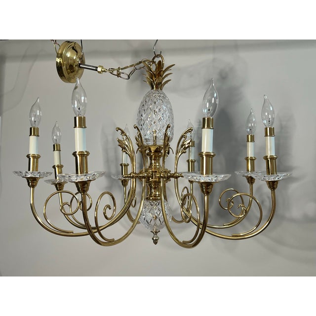 Vintage 8 Light Cut Crystal and Brass Pineapple Chandelier For Sale - Image 11 of 12