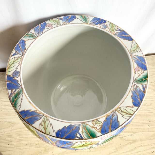 Ceramic Vintage Chinese Hand Painted Blue Flower Porcelain Fishbowl/Vase For Sale - Image 7 of 7