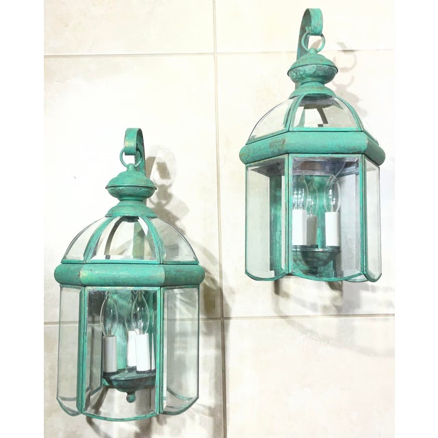 Elegant Pair of Vintage Brass Wall Lanterns - 18”.5 X 9” For Sale - Image 14 of 16