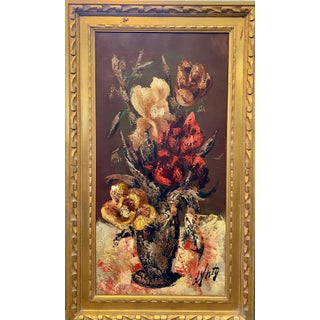 Henri d'Anty, French Modernist Large Floral Oil Painting Expressionist Flowers in Vase For Sale