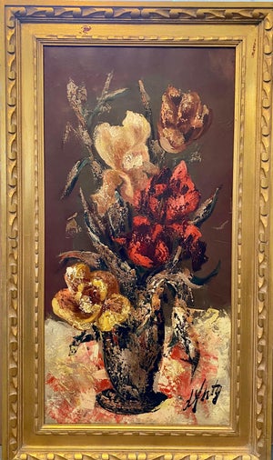Henri d'Anty, French Modernist Large Floral Oil Painting Expressionist Flowers in Vase
