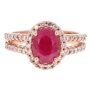 2.54 Carat Ruby Diamond 14 Karat Rose Gold Ring, Size 7 For Sale