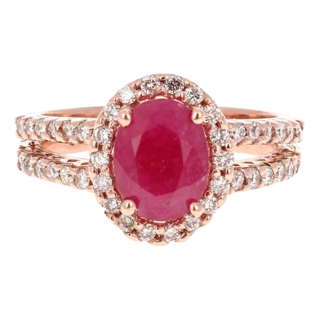 2.54 Carat Ruby Diamond 14 Karat Rose Gold Ring, Size 7 For Sale