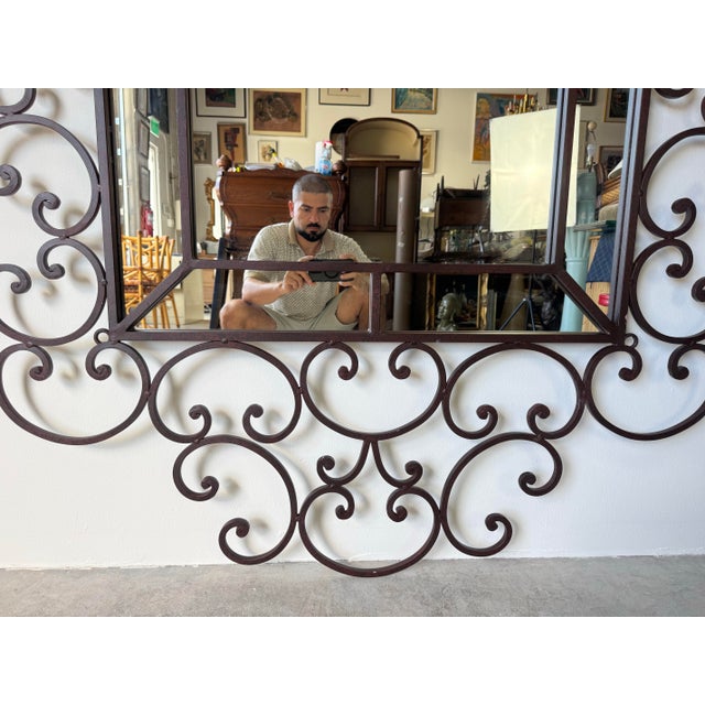 1980s Large- Vintage Hollywood Regency Style Ornate Iron Wall Mirror/ Sold For Sale - Image 5 of 12