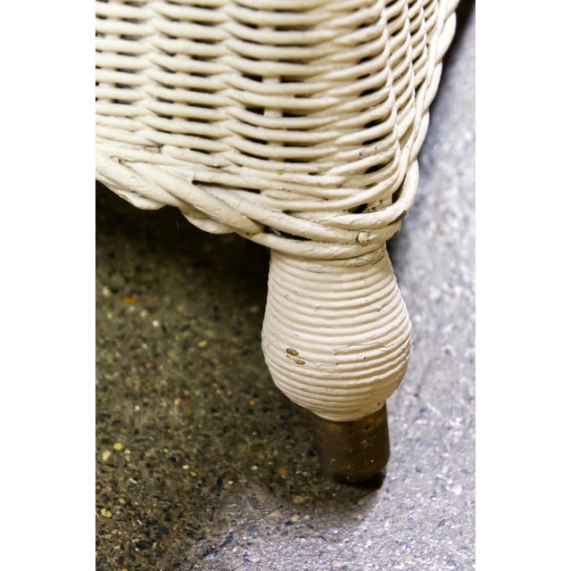 Off-white Off White Wicker Console Table With Glass Top For Sale - Image 8 of 9