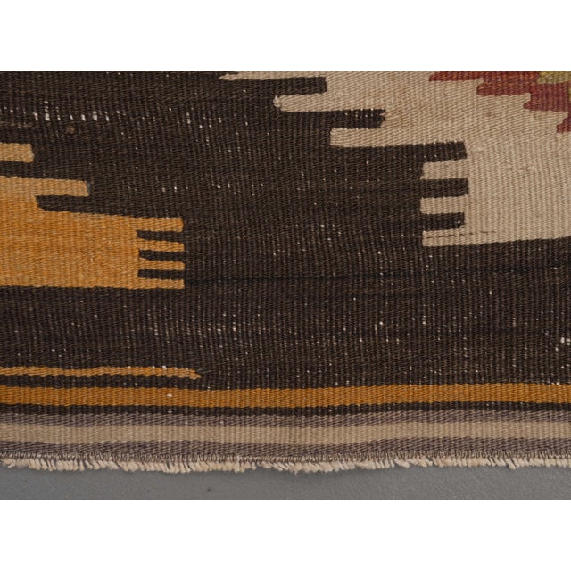 1970s Vintage Handmade Wool Cotton Brown Area Rug For Sale - Image 10 of 11