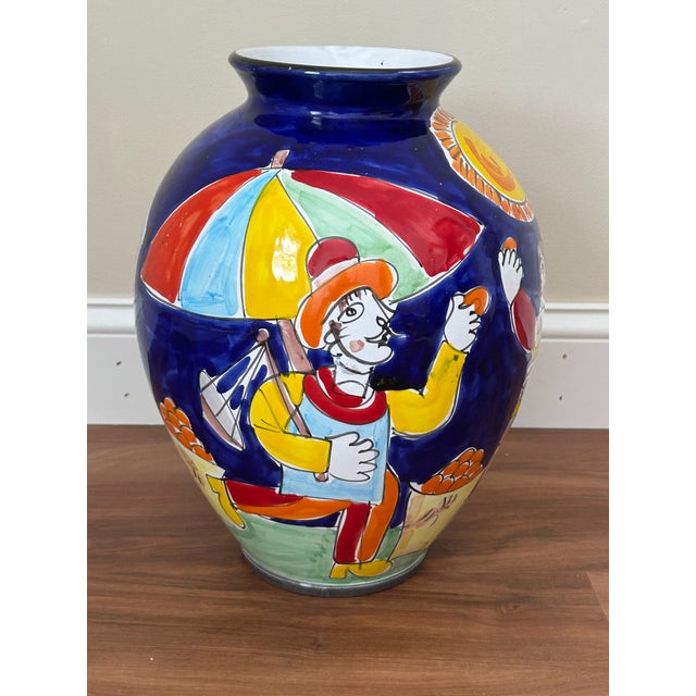 Ceramic 1970s La Musa Hand-Painted Italian Ceramic Floor Vase For Sale - Image 7 of 9