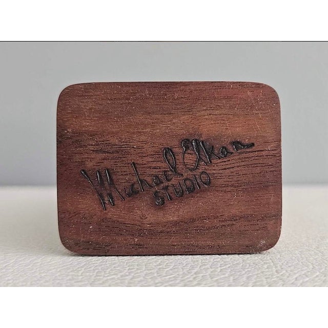 Wood Michael Elkan Signed Hand-Carved Curly Maple Burl Desk Clock With Hidden Compartment For Sale - Image 7 of 9