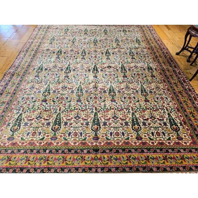 Early 20th Century Indian Agra Rug, Handwoven “Tree of Life” Pattern, 9' x 12' For Sale In Chicago - Image 6 of 14