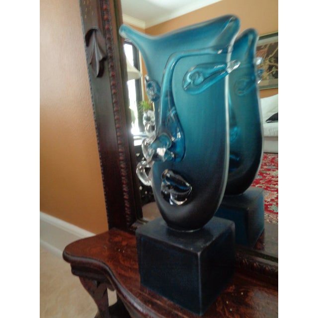 Vintage Blue Transparent Ion Tamaian Hand Blown Sculpture For Sale - Image 9 of 11