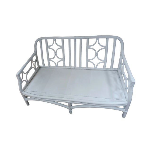 Mid 20th Century Vintage Chinoserie Painted Bamboo Loveseat For Sale - Image 5 of 5