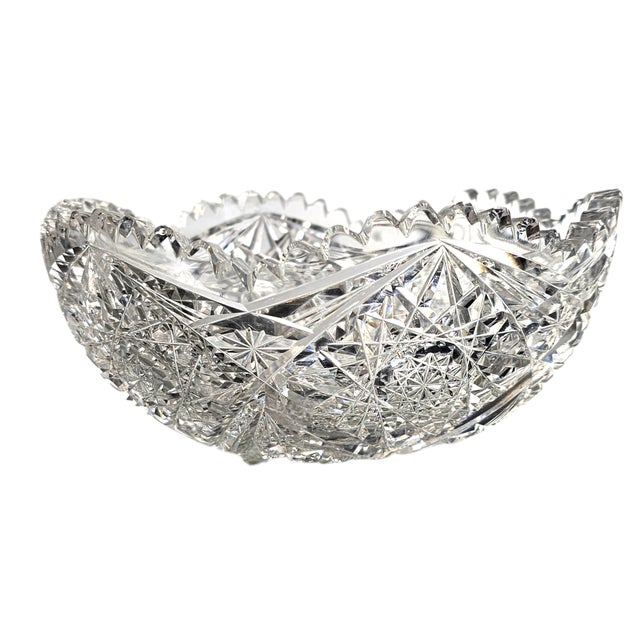 Abp American Brilliant Cut Glass Bowl Stars Arches Sawtooth 8.125" For Sale - Image 4 of 9