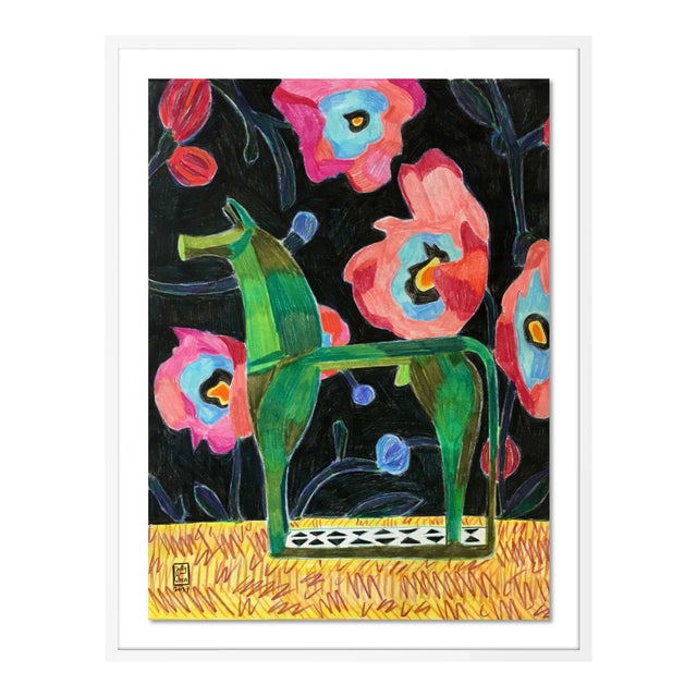 Bronze Horsey by Jelly Chen in White Framed Paper, Small Art Print For Sale