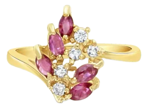 Ruby & Diamond Cluster Ring .50cttw 14K Yellow Gold, Size 7.5