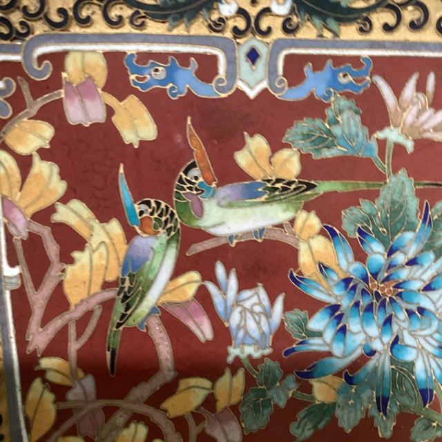 Early 20th Century Vintage Chinese Solid Brass Champleve Enamel Plate Imari Style Pattern For Sale - Image 5 of 12