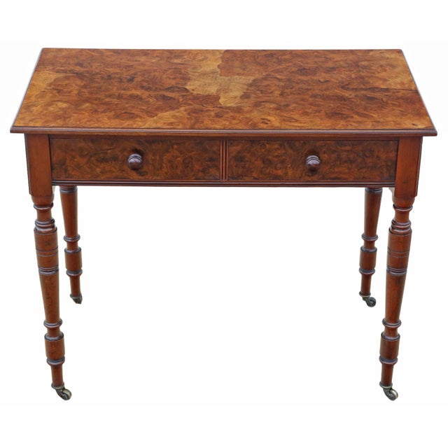 Brown Antique Oyster Burr Walnut Writing or Dressing Table, 19th Century For Sale - Image 8 of 8