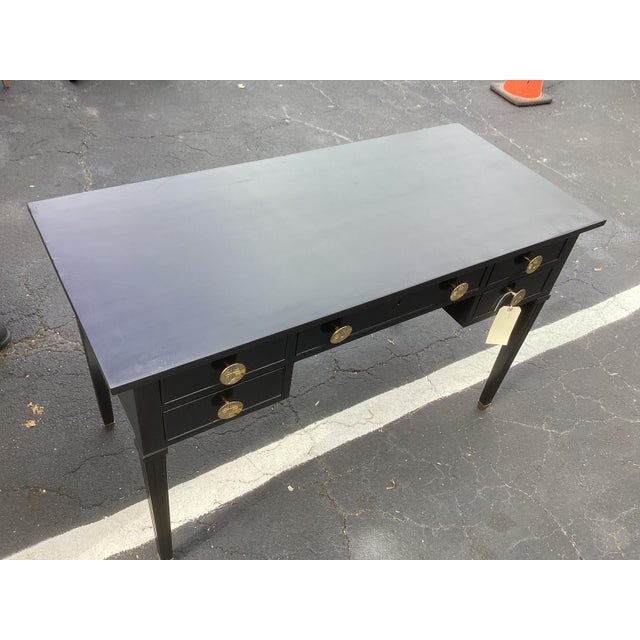 Tommi Parzinger for Charak Black Lacquered Desk With Brass Hardware and Extender Trays For Sale - Image 12 of 12
