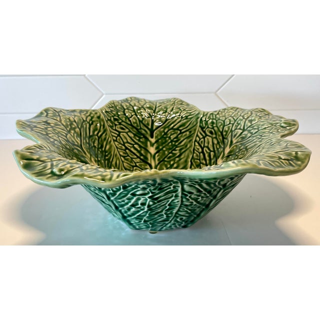 Bordallo Pinheiro Vintage Portuguese Bordallo Pinheiro Cabbage Ware Deep Serving Bowl For Sale - Image 4 of 9