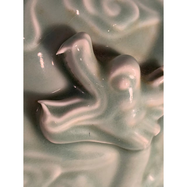 1970s 1970s Vintage Large Celadon Dragon Urn/Vase With Peacock Handles For Sale - Image 5 of 10