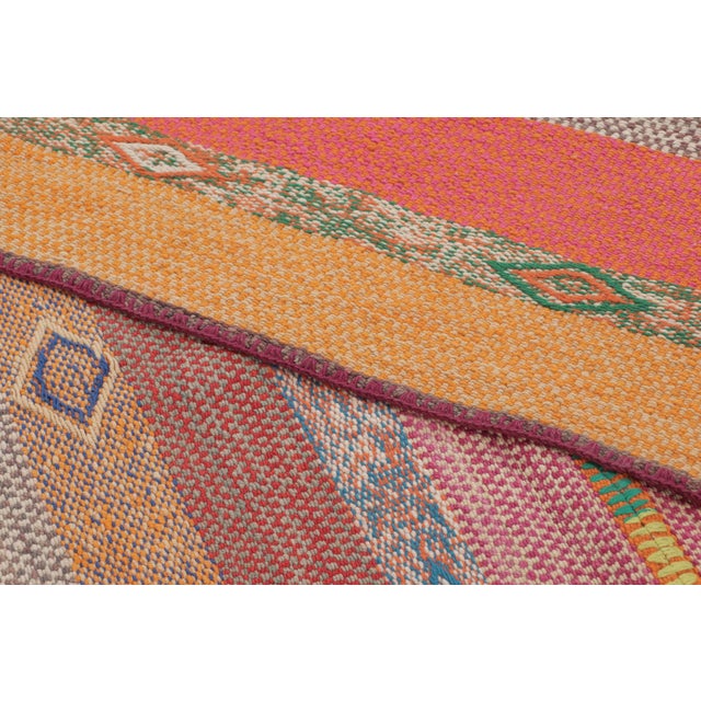 Textile Vintage Peruvian Square Kilim, Polychromatic Geometric Stripes - Rug & Kilim For Sale - Image 7 of 7