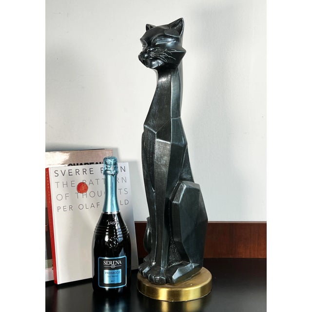 Vintage 24" Mid Century Modern / Art Deco Cubist Black Cat Sculpture For Sale In Providence - Image 6 of 10