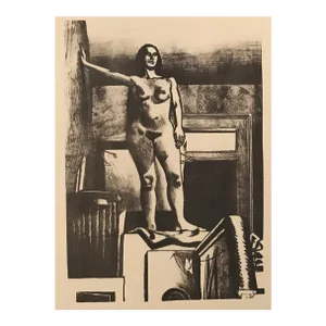 1970s Hilliard Dean Standing Female Nude Lithograph
