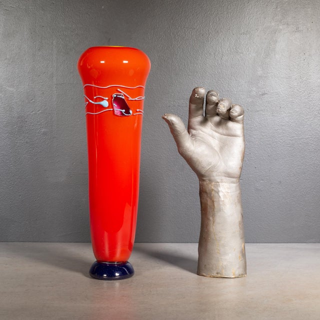 Signed Hand Blown Orange Glass Vase c.1995 For Sale In San Francisco - Image 6 of 6