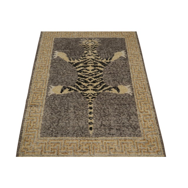 Modern Rug & Kilim’s Modern Tiger Skin Accent Pictorial Rug in Gray, Beige and Black For Sale - Image 3 of 7