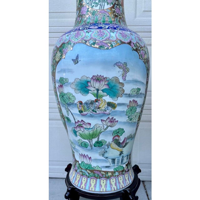 1930s Pair of Monumental Chinese Famille Rose Canton Gold Gilt Palace Vases For Sale - Image 4 of 18