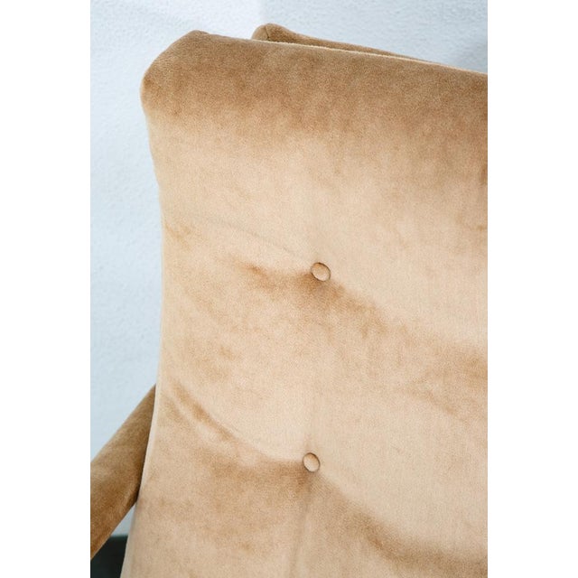 Mid Century Danish Modern Lounge Chairs Set Tufted Metal Ottoman Pair Tan Arm 2 For Sale - Image 12 of 12