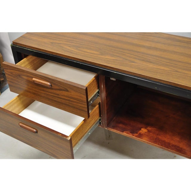 Vintage Mid Century Modern Faux Rosewood Laminate Steel Metal Credenza Cabinet For Sale - Image 15 of 17