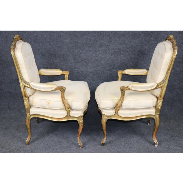 French Pair 19th C. French Louis XV Style Giltwood Armchairs For Sale - Image 3 of 17