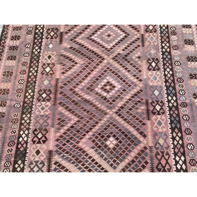 Tribal Vintage Large Kilim Rug in Rose, Brown and Blue, 7.9 X 13.7 Ft For Sale - Image 3 of 5