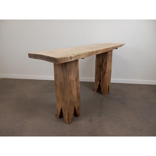Brutalist Fir Console Table, 1980s For Sale - Image 15 of 18