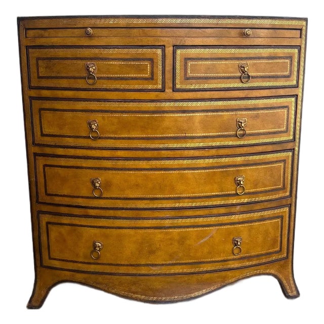 Leather Wrapped Bow Front Chest of Drawers For Sale
