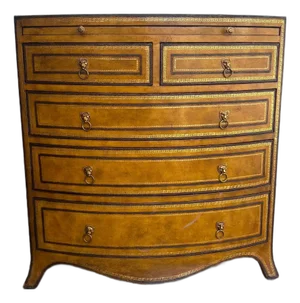 Leather Wrapped Bow Front Chest of Drawers