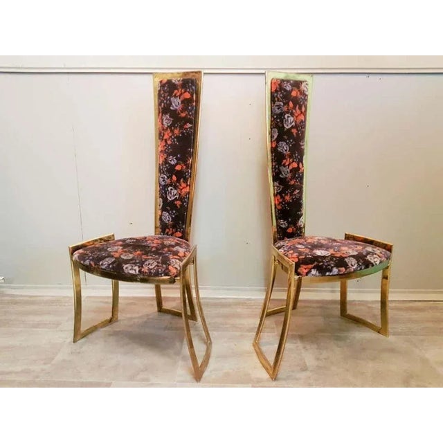 Maison Charles Brass High Back Chairs from Maison Charles, France, 1960s, Set of 4 For Sale - Image 4 of 18