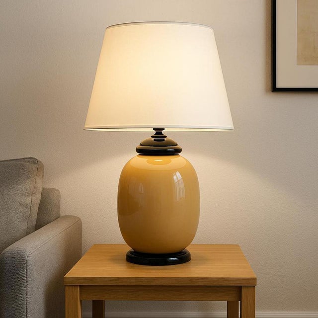 Table lamp made entirely of blown Murano glass, with sculptural silhouette and luminous transparencies. Design attributed...