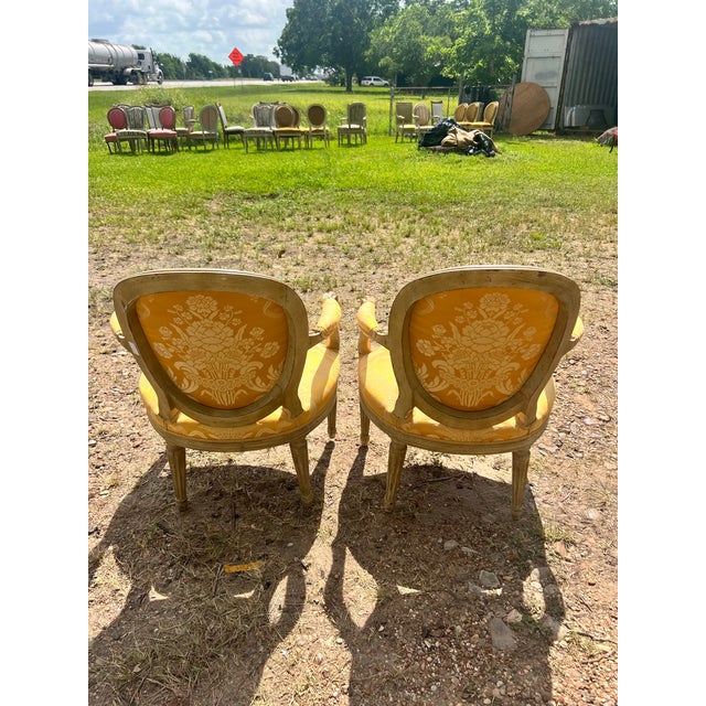 French 19th Century Louis XVI Painted Walnut Arm Chairs - Set of 2 For Sale - Image 4 of 6