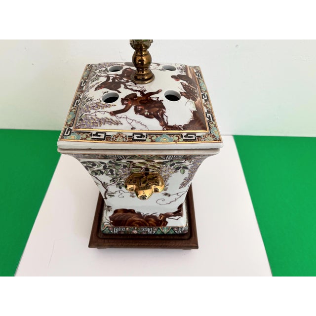 1950s Porcelain Monkeys Lamp & Shade For Sale - Image 10 of 18