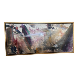 Very Large 6 Ft Framed Abstract Mixed Media Painting on Canvas, Signed 1978 For Sale